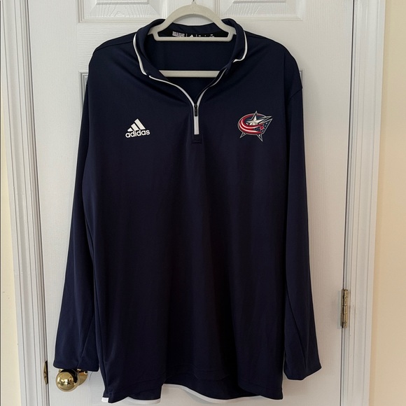 Adidas Dark Blue Quarter-Zip Pullover Columbus Blue Jackets - Picture 1 of 3